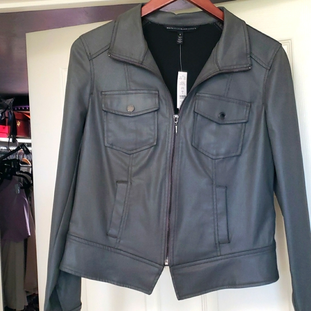 WHBM Coated Denim Jacket, Size 8, Gray